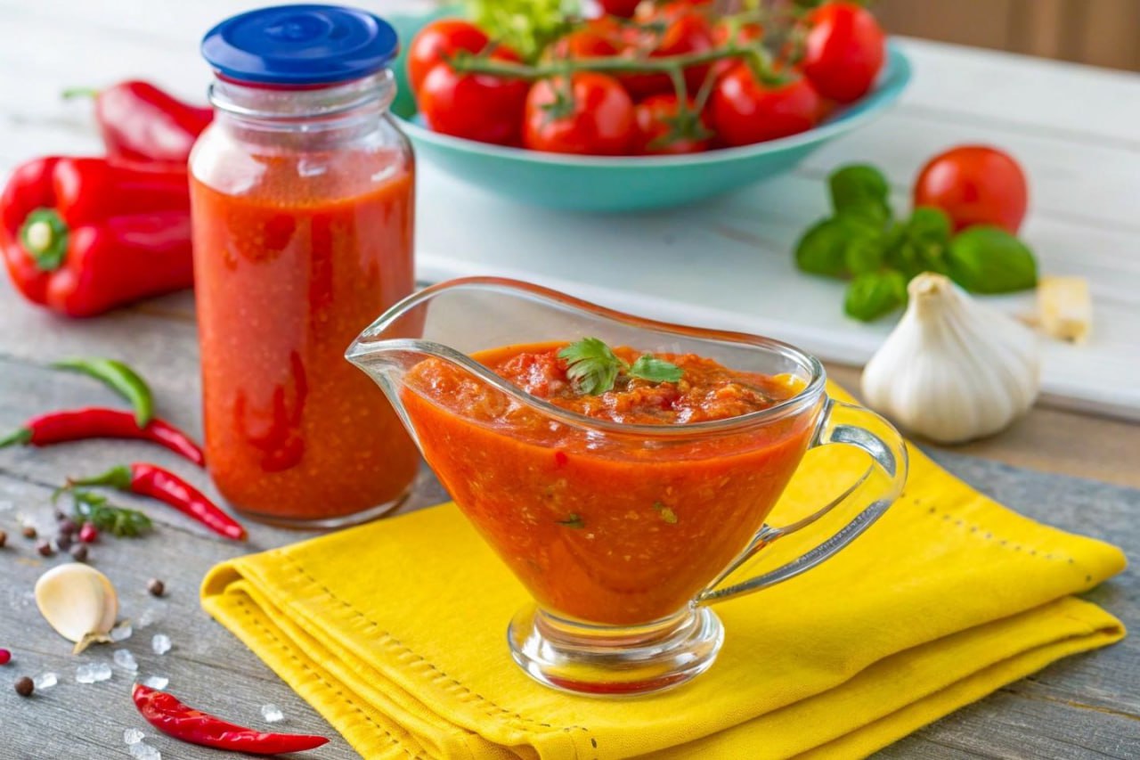 Adžika satur daudz noderīgu sastāvdaļu, piemēram, ķiplokus, timiānu, baziliku un citus aromātiskos garšaugus!